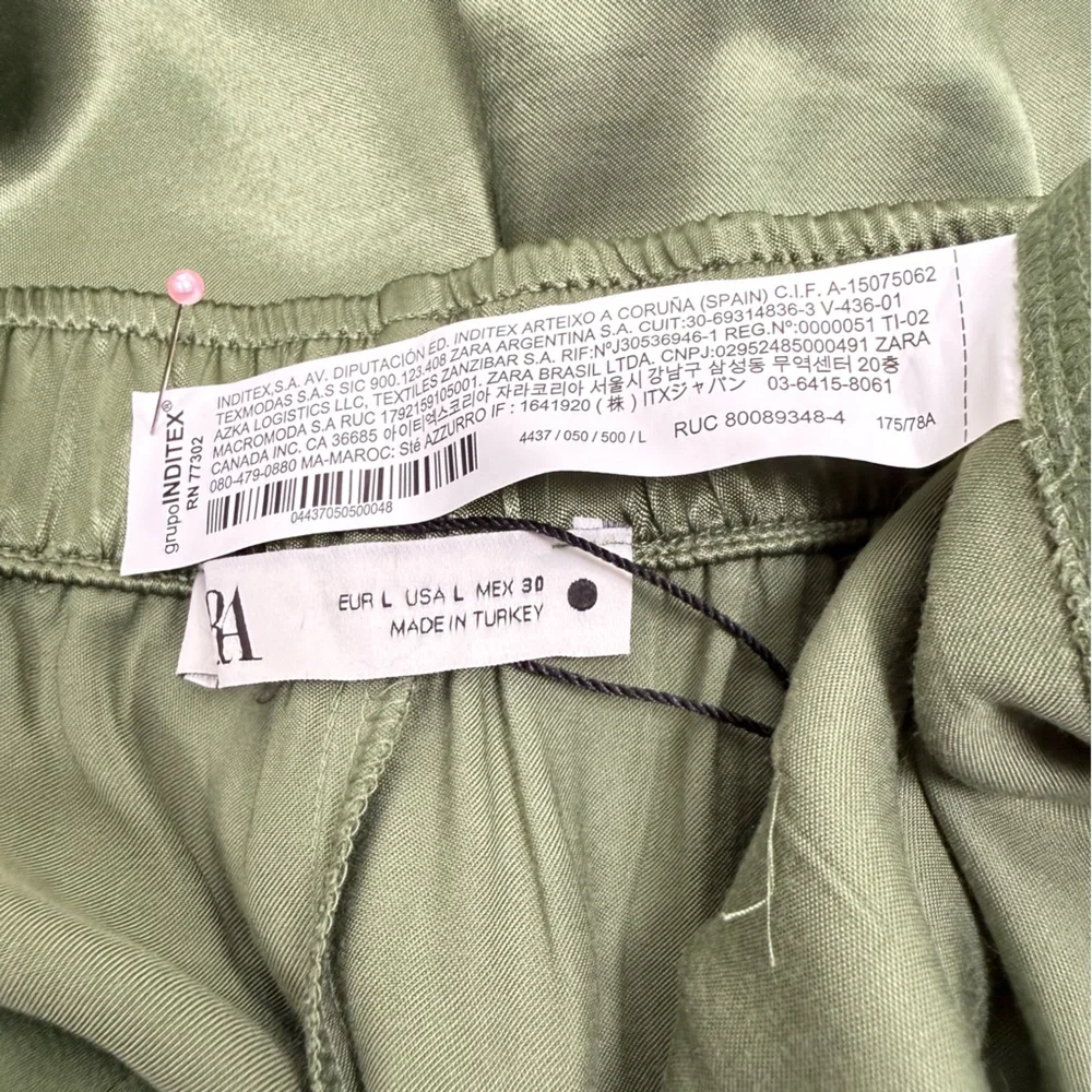 ZARA Olive Green Satin 2-Piece Set/Oversized Top XS/Pants L NWOT - Picture 10 of 11